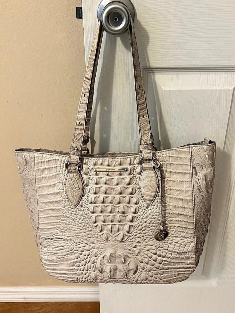 Brahmin Medium Asher Melbourne Tote Bag Beige Cream Grey
